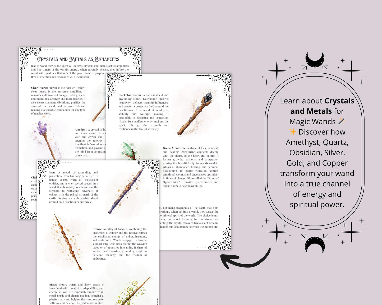 Magic Wand Printable Guide | Woods, Crystals and Rituals for Witchcraft & Wicca | Esoteric PDF