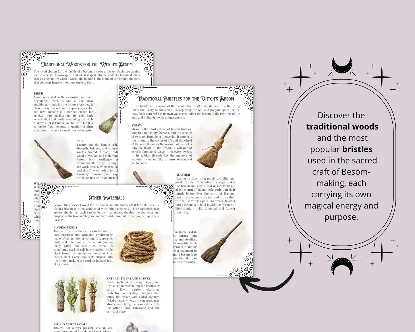 Witch’s Broom (Besom) | Printable Grimoire Pages | Book of Shadows PDF | Wicca Witchcraft Pagan Magic Guide