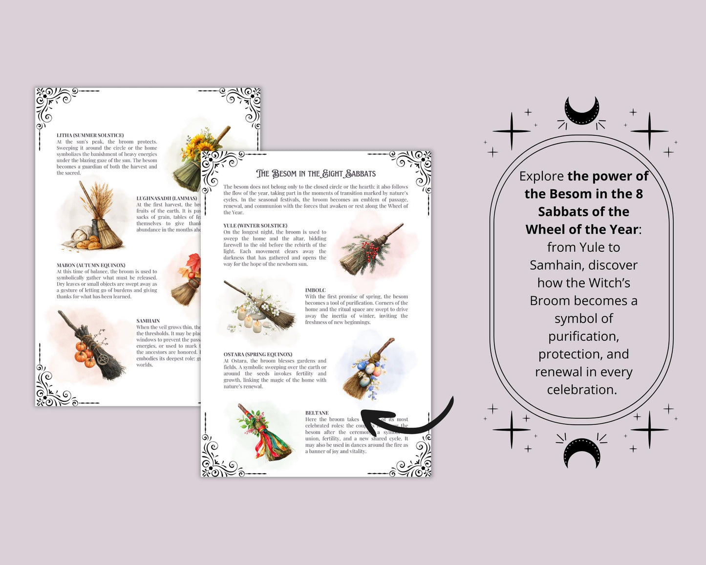 Witch’s Broom (Besom) | Printable Grimoire Pages | Book of Shadows PDF | Wicca Witchcraft Pagan Magic Guide