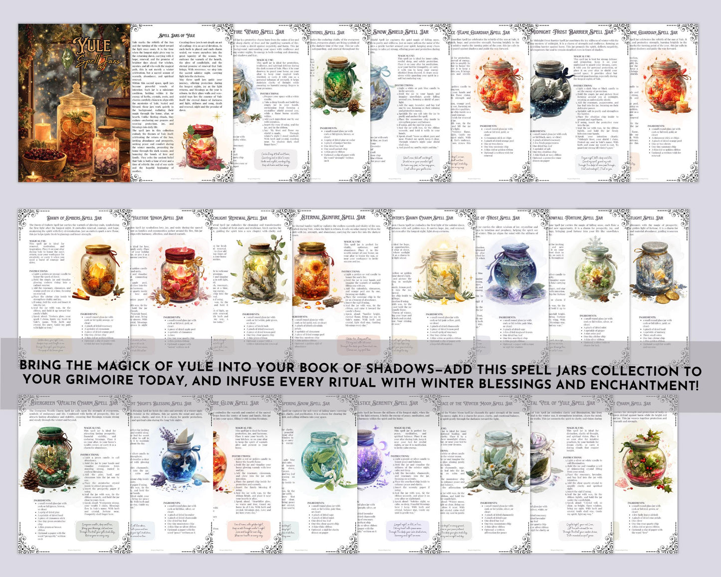 Yule Spell Jars Collection | 30 Magical Recipes | Witchcraft Grimoire Pages | Printable Book of Shadows