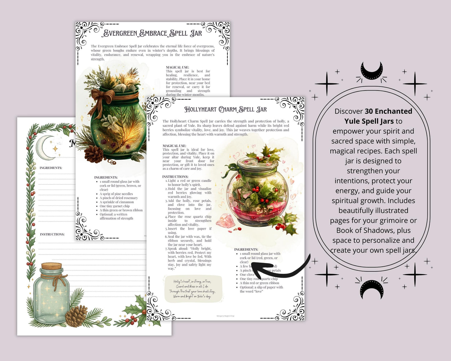 Yule Spell Jars Collection | 30 Magical Recipes | Witchcraft Grimoire Pages | Printable Book of Shadows