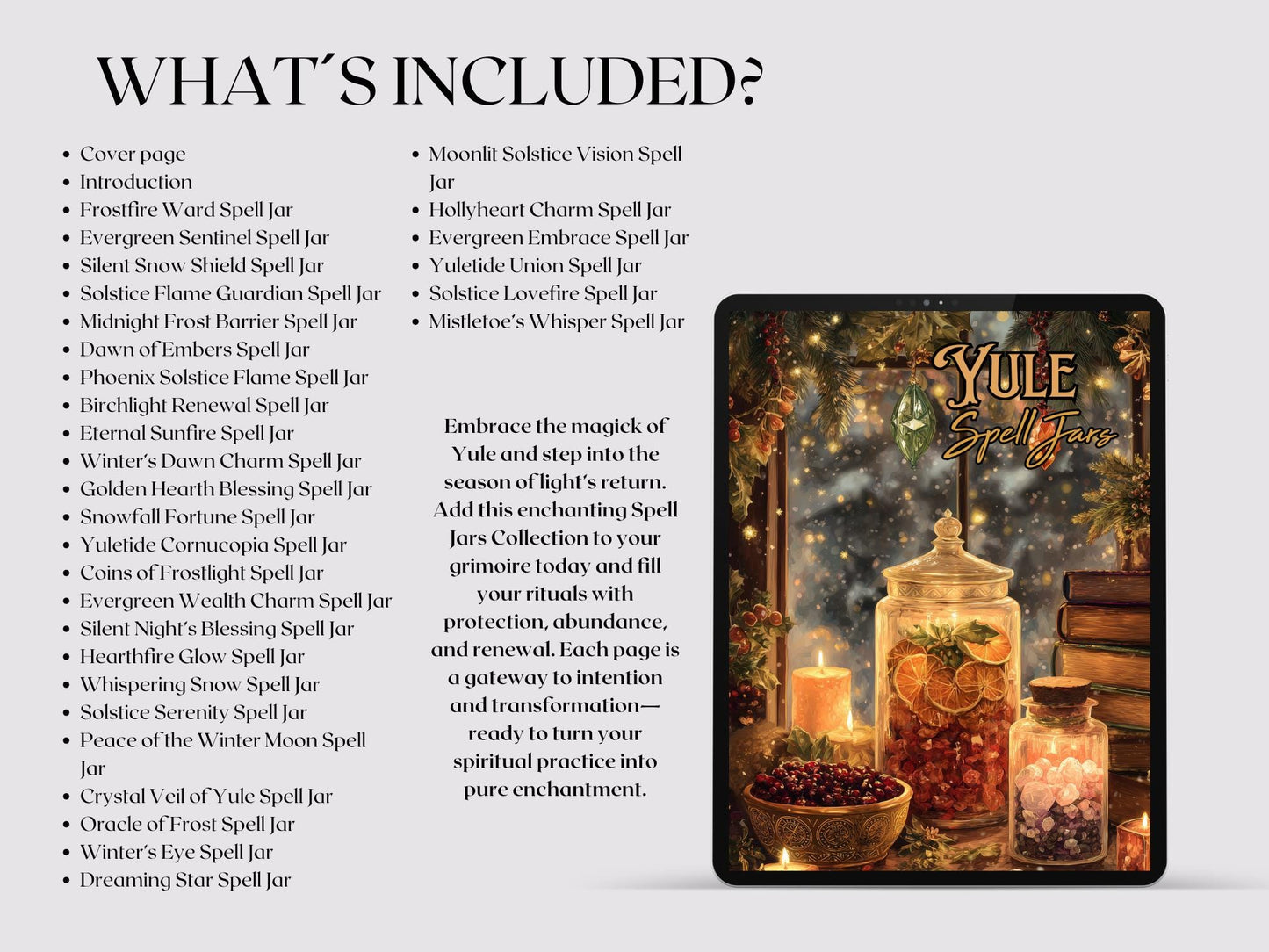 Yule Spell Jars Collection | 30 Magical Recipes | Witchcraft Grimoire Pages | Printable Book of Shadows