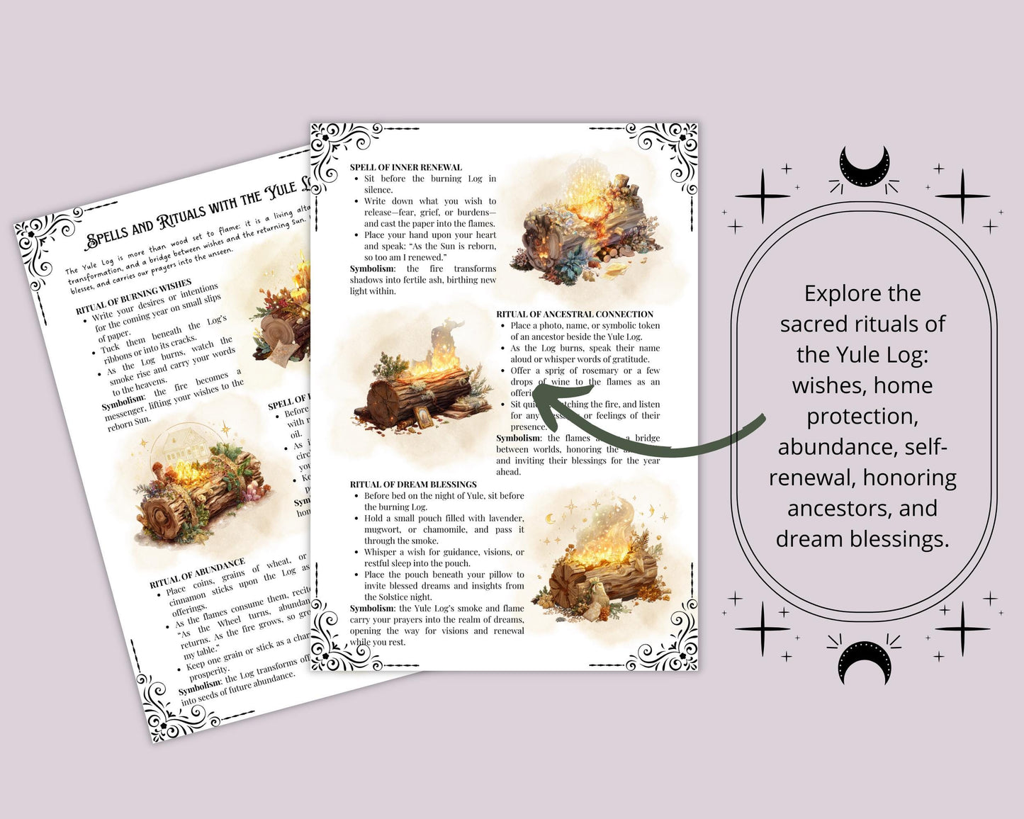 Yule Log Grimoire Printable | Winter Solstice Ritual Pages • BOS PDF with Spells, Meditations & Ash Journal