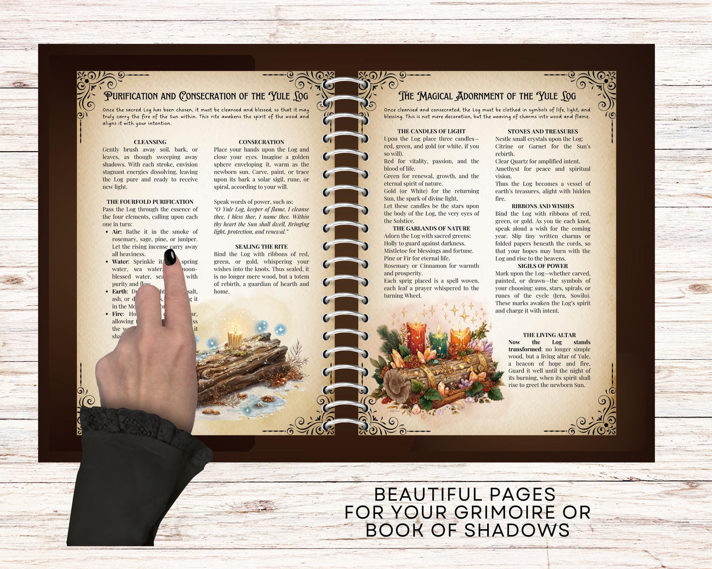 Yule Log Grimoire Printable | Winter Solstice Ritual Pages • BOS PDF with Spells, Meditations & Ash Journal