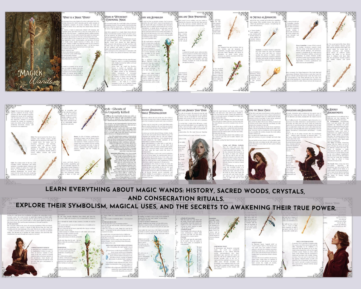 Magic Wand Printable Guide | Woods, Crystals and Rituals for Witchcraft & Wicca | Esoteric PDF
