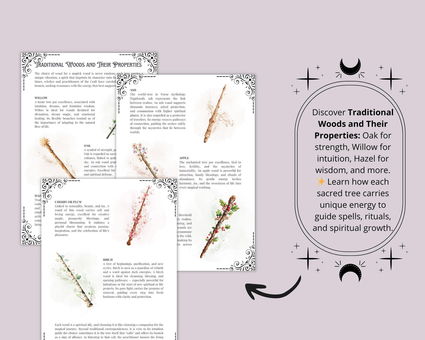 Magic Wand Printable Guide | Woods, Crystals and Rituals for Witchcraft & Wicca | Esoteric PDF