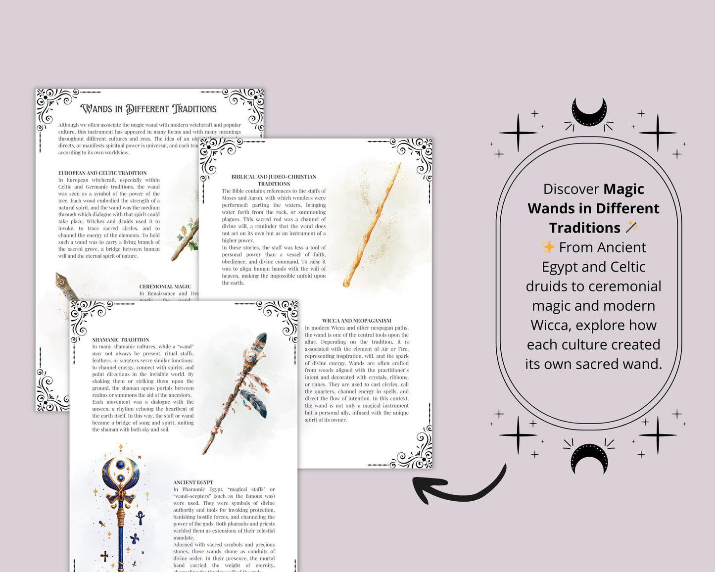 Magic Wand Printable Guide | Woods, Crystals and Rituals for Witchcraft & Wicca | Esoteric PDF