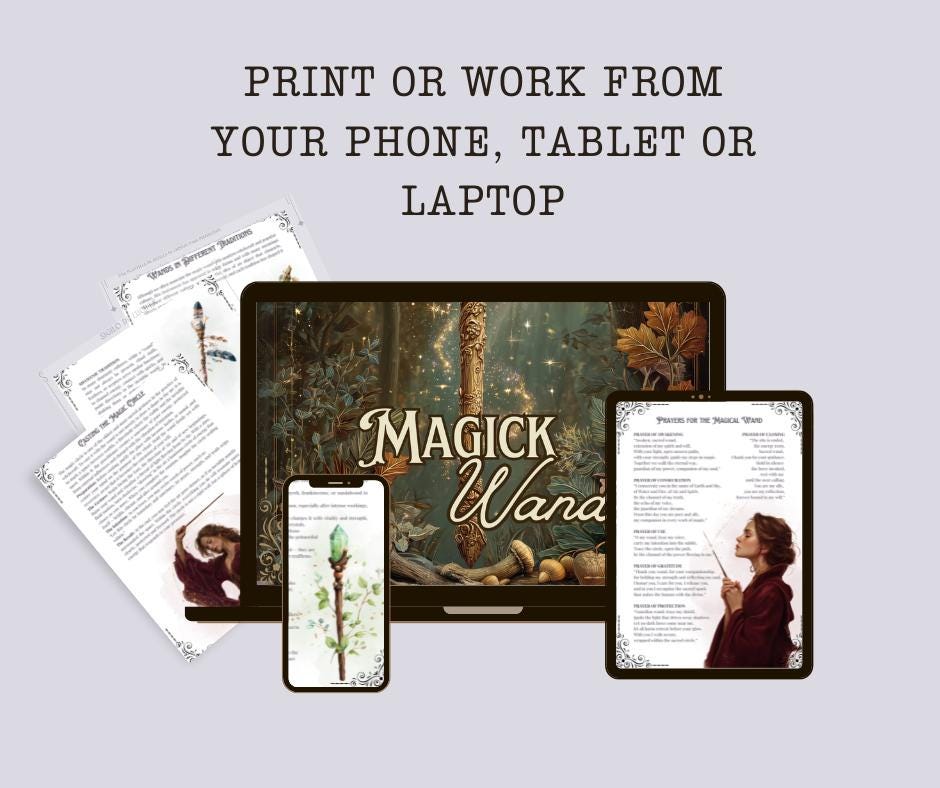 Magic Wand Printable Guide | Woods, Crystals and Rituals for Witchcraft & Wicca | Esoteric PDF