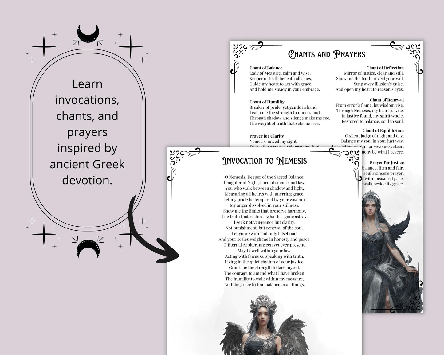 Nemesis Goddess of Justice & Balance – Printable Guide | Altar Devotion, Chants and Correspondences – Grimoire pages