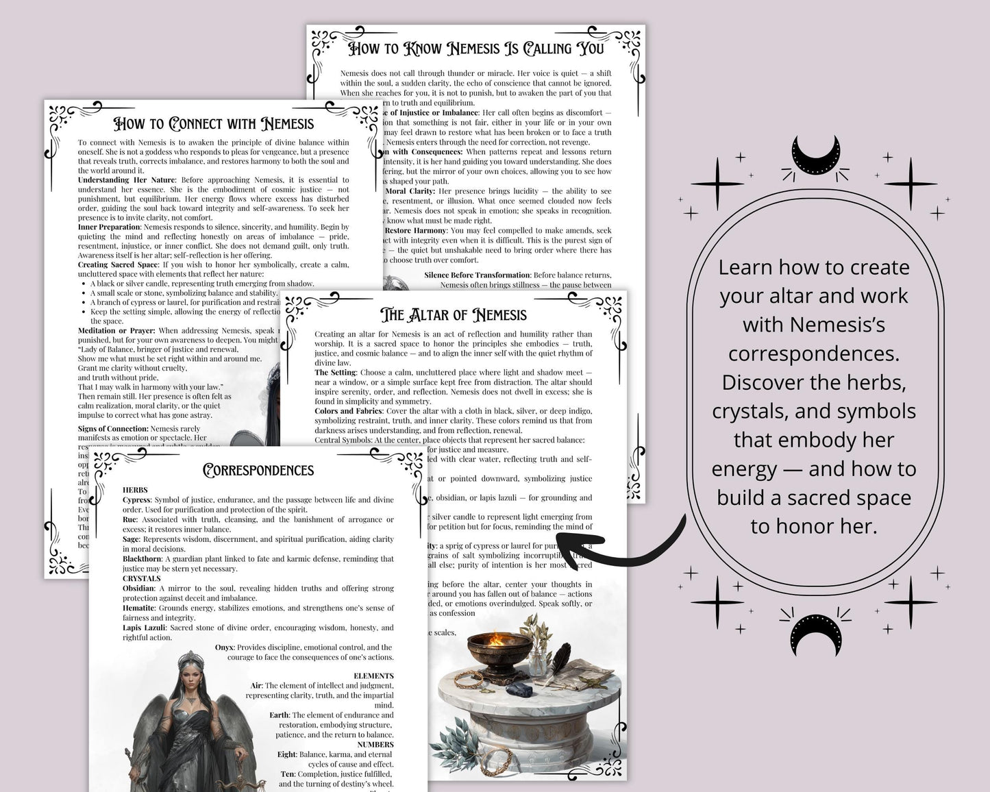 Nemesis Goddess of Justice & Balance – Printable Guide | Altar Devotion, Chants and Correspondences – Grimoire pages