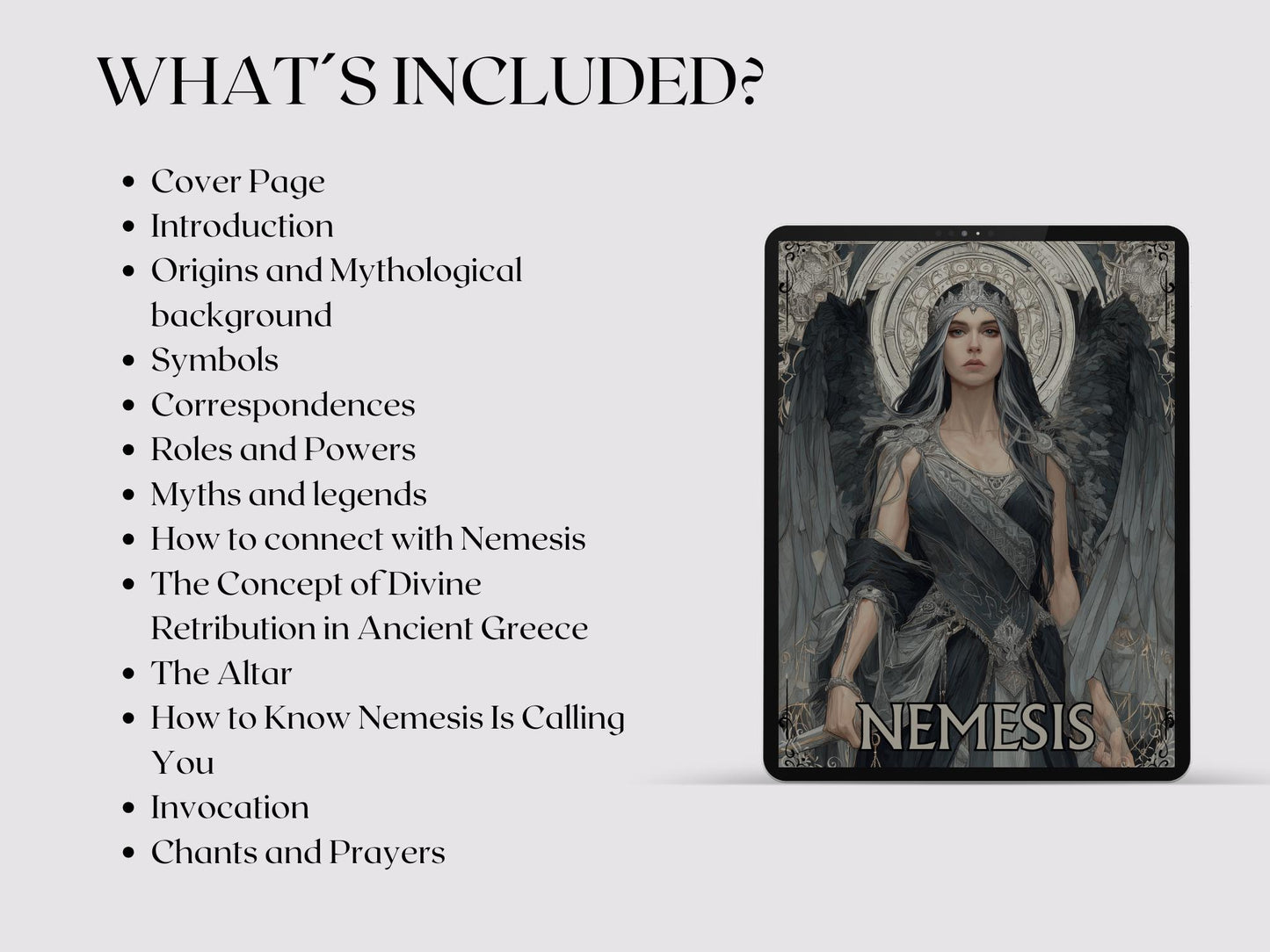 Nemesis Goddess of Justice & Balance – Printable Guide | Altar Devotion, Chants and Correspondences – Grimoire pages