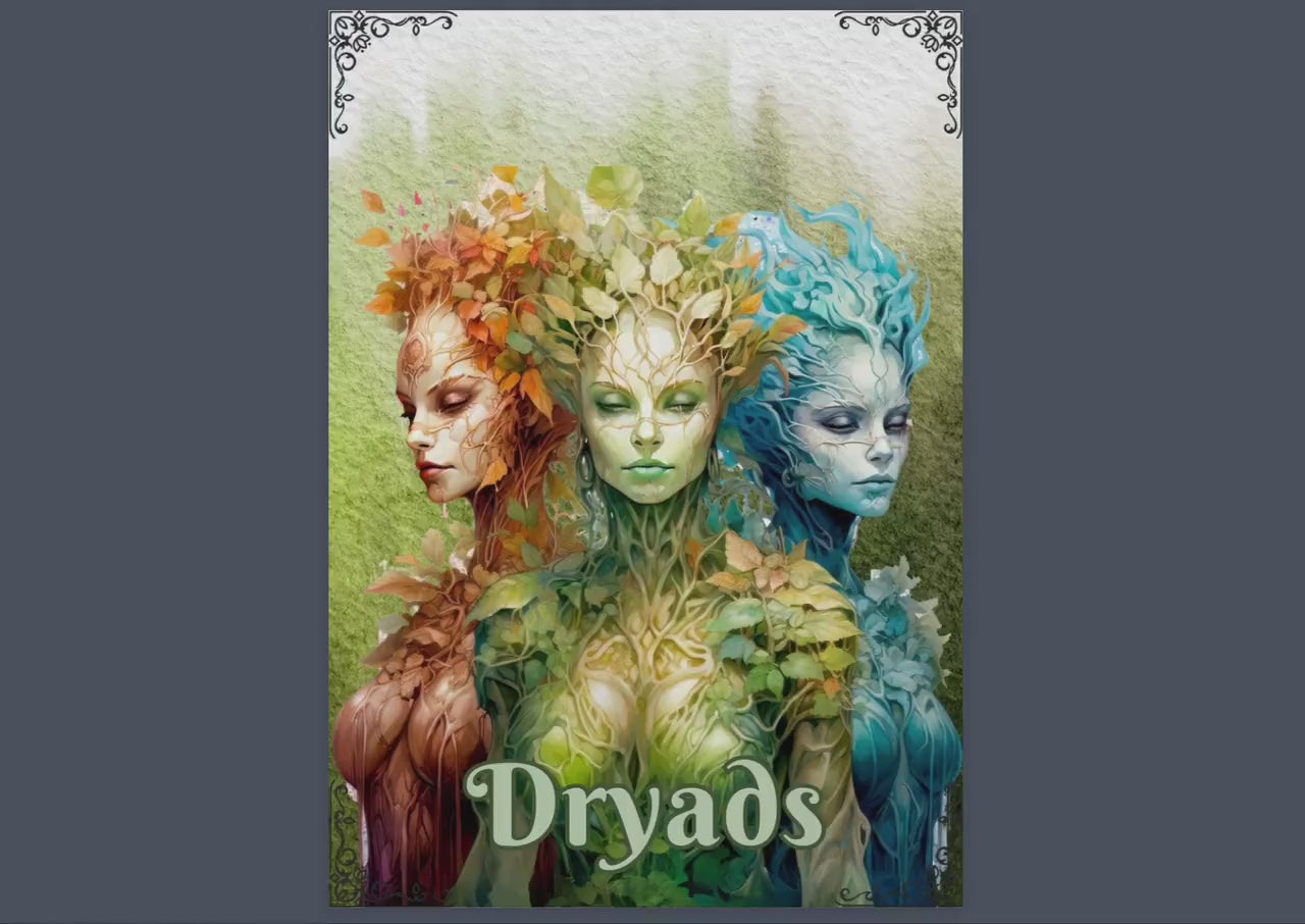 Dryads. Tree nymphs. Beautiful pages for your Grimoire or Book Of Shadows. Printable
