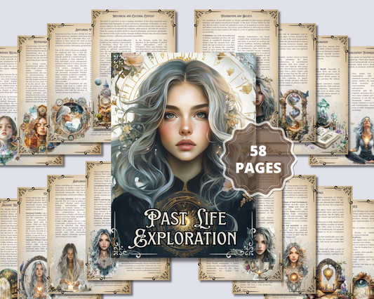 Past Life Exploration Guide, Regression, Dreamwork, Spells, Tarot Spreads, Journal Prompts, & More! - Beautiful Grimoire pages. Printable