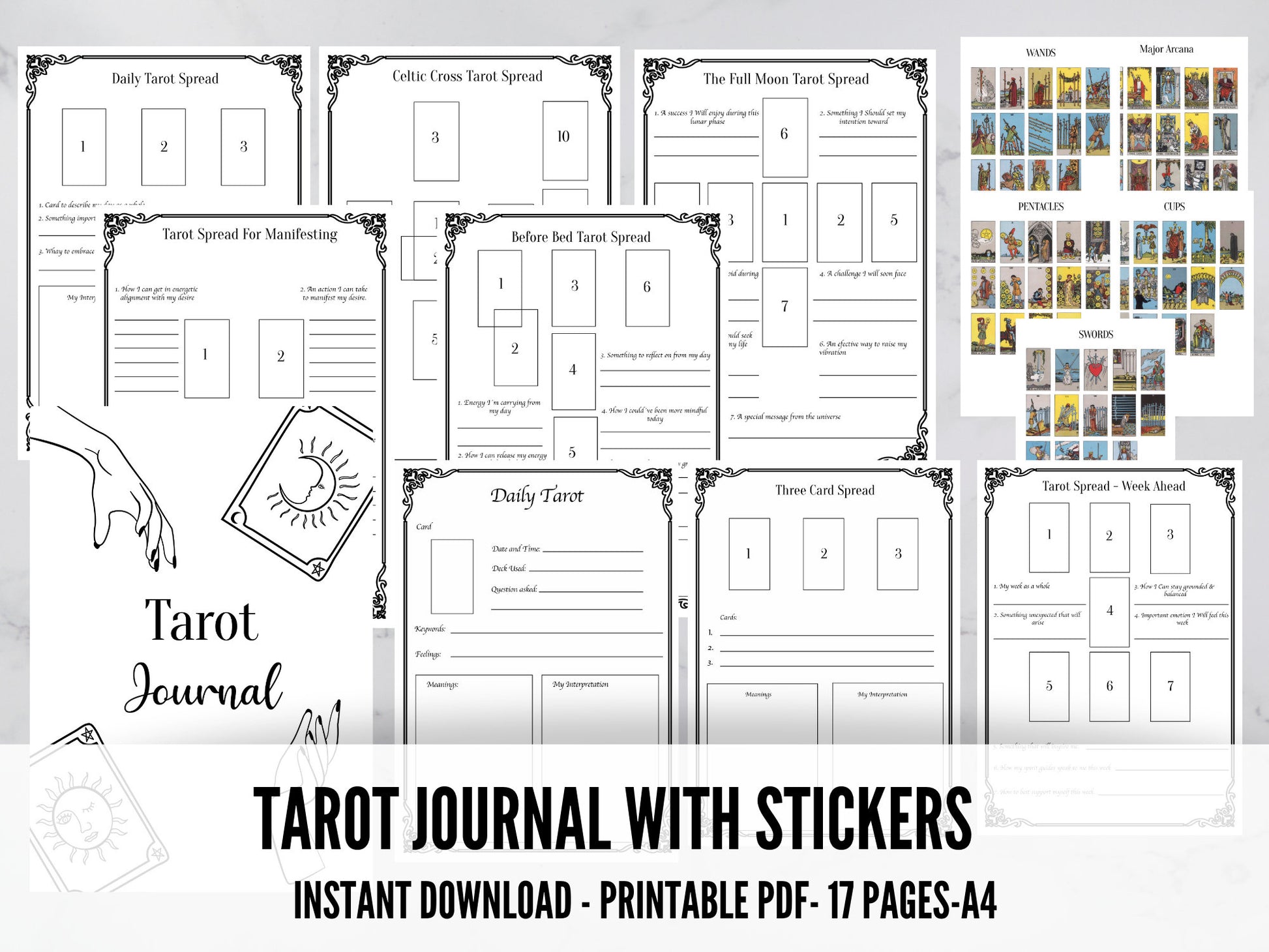 Tarot Journal with stickers printable, Printable Journal Pages