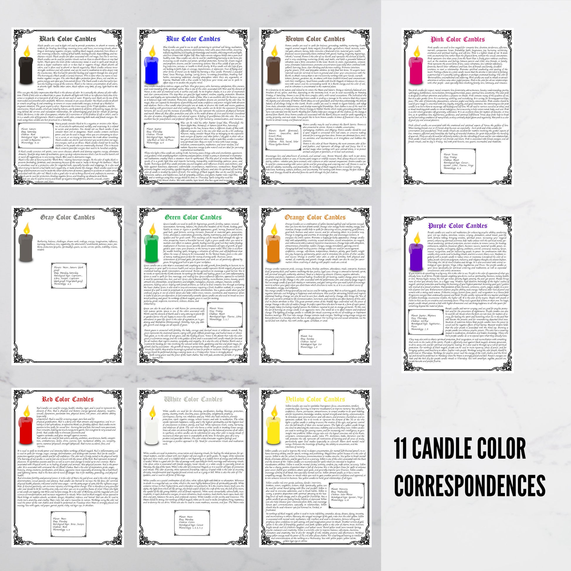 14 Pages CANDLE COLOR CORRESPONDENCES - Instant Download