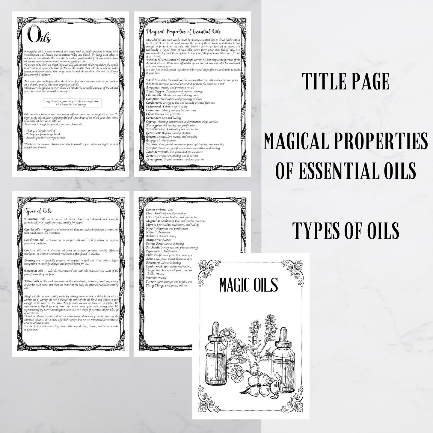 Magic oils, oils basics, grimoire pages