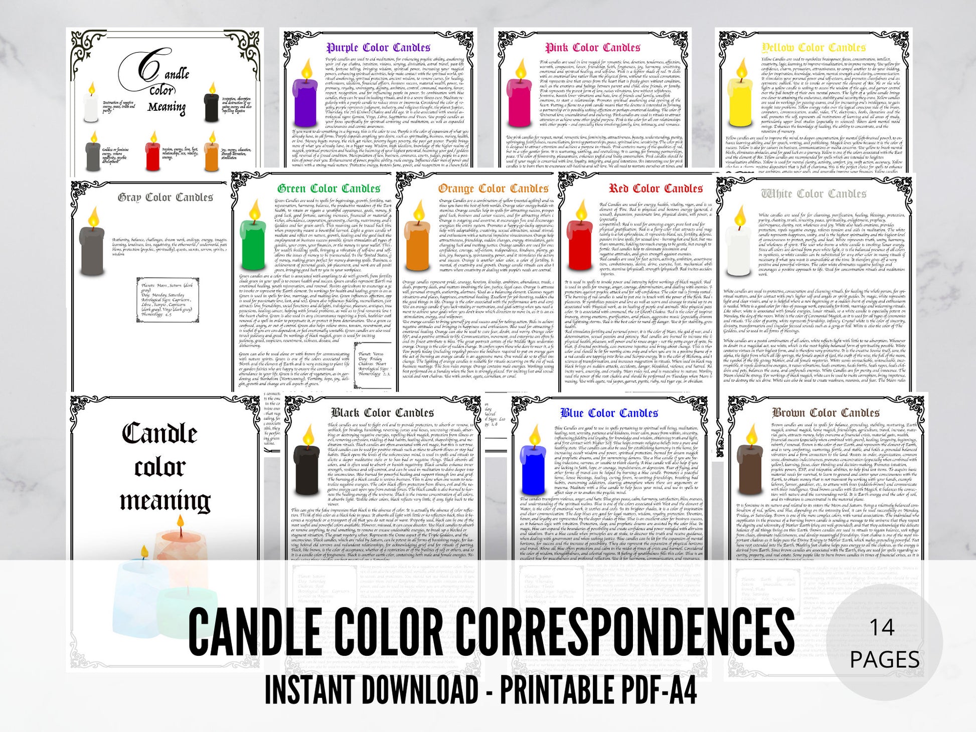 14 Pages CANDLE COLOR CORRESPONDENCES - Instant Download