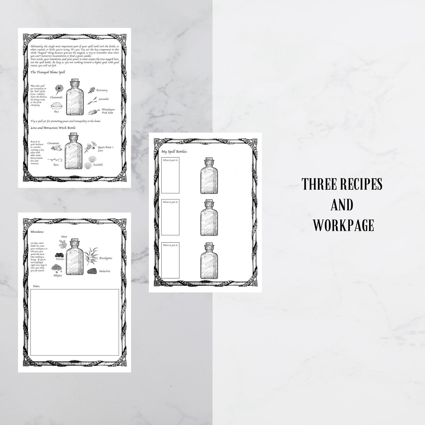 Spell Bottles, Witch Bottles, digital download, workpage