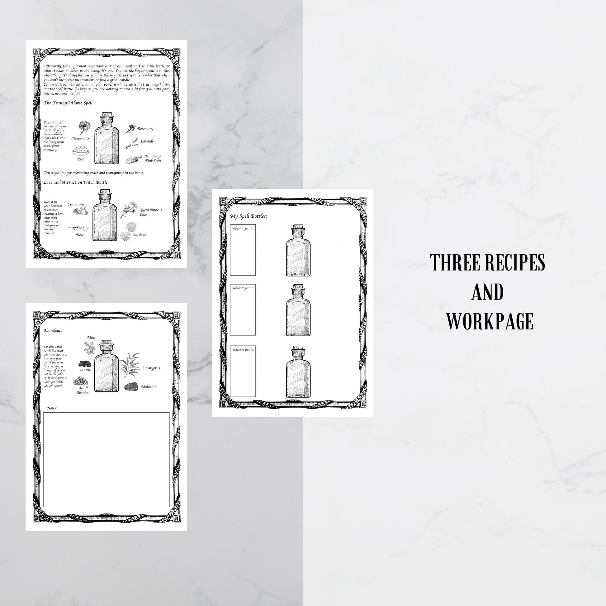 Spell Bottles, Witch Bottles, digital download, workpage