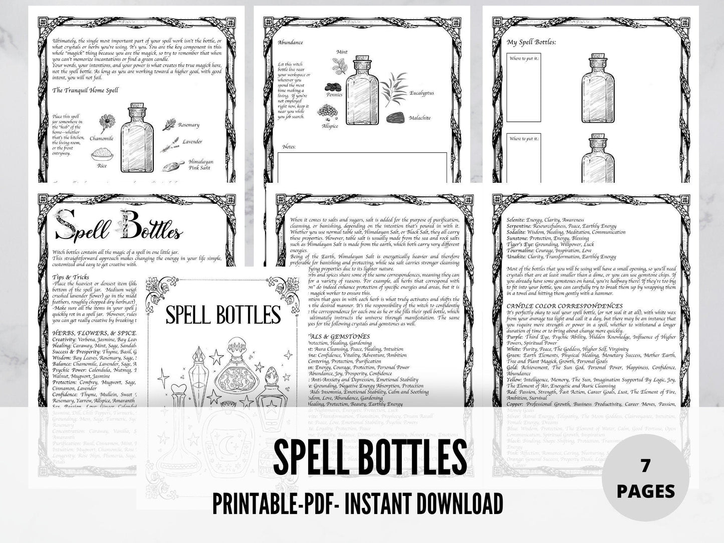 Spell Bottles, Witch Bottles, digital download, workpage