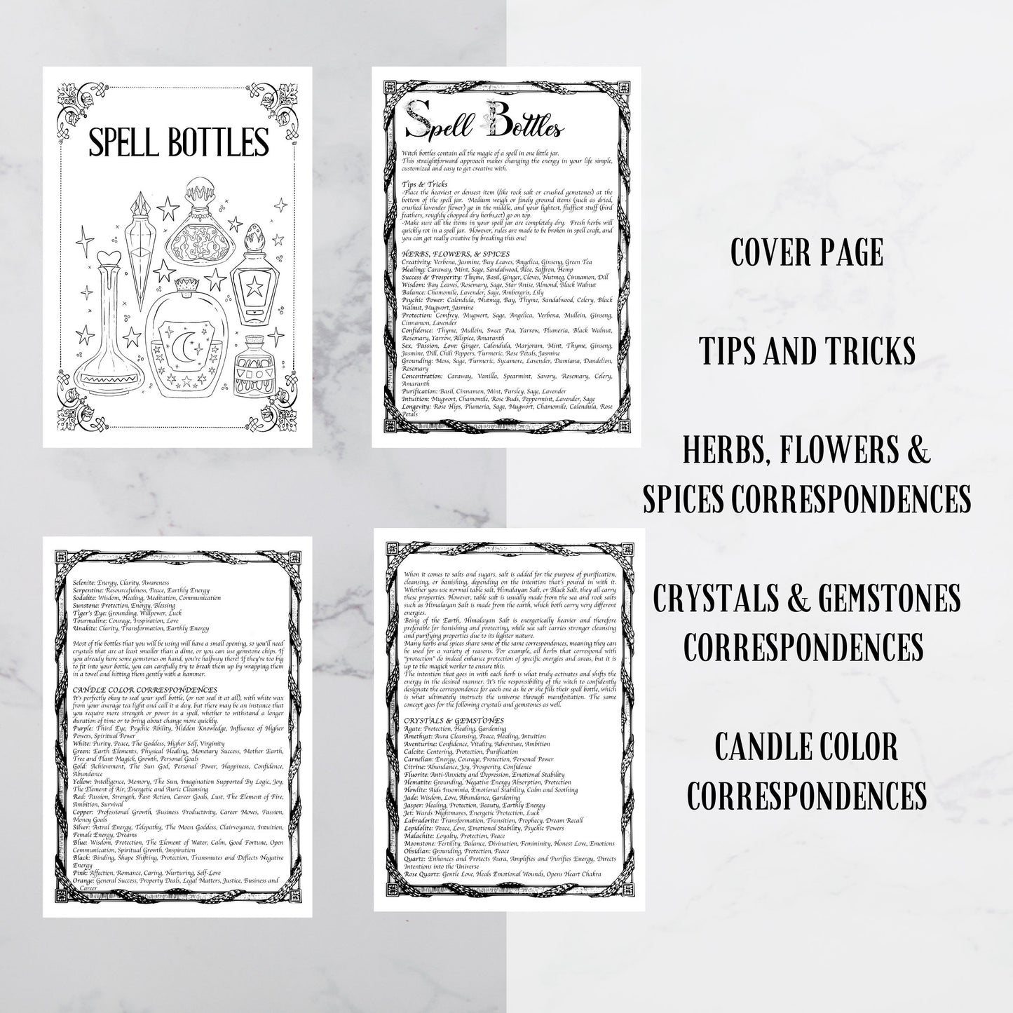 Spell Bottles, Witch Bottles, digital download, workpage