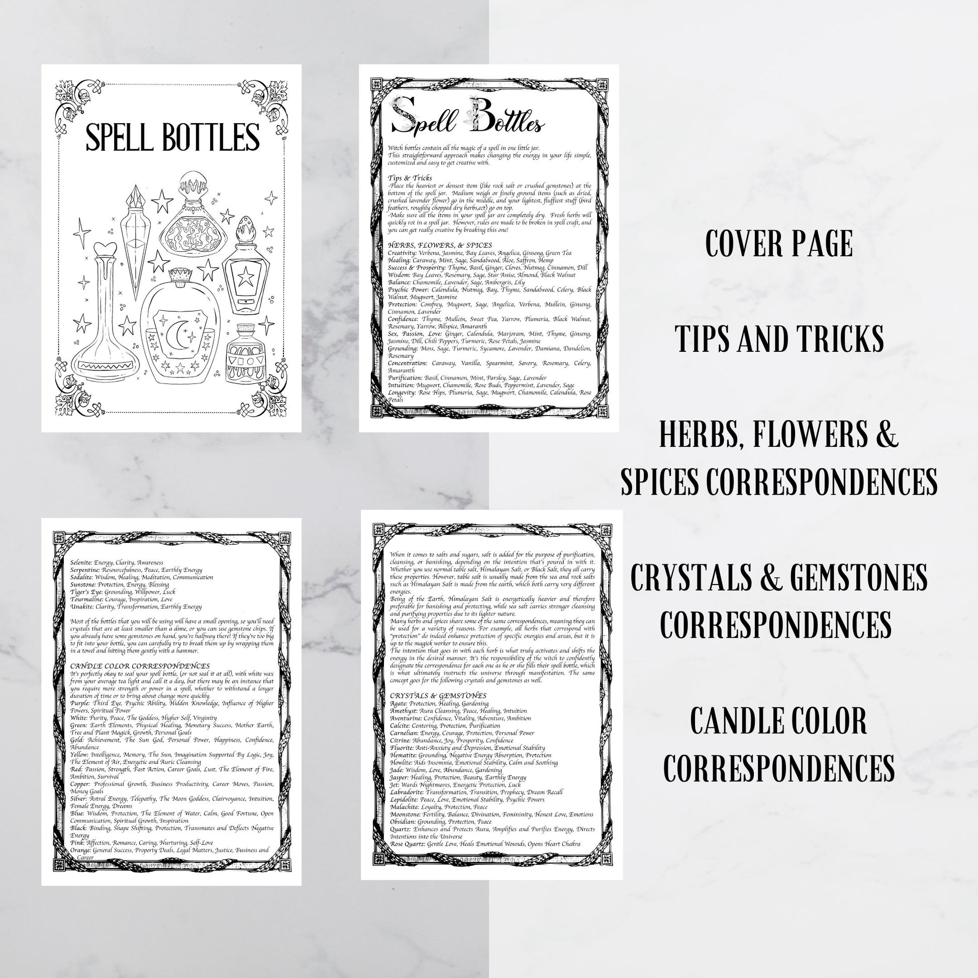 Spell Bottles, Witch Bottles, digital download, workpage