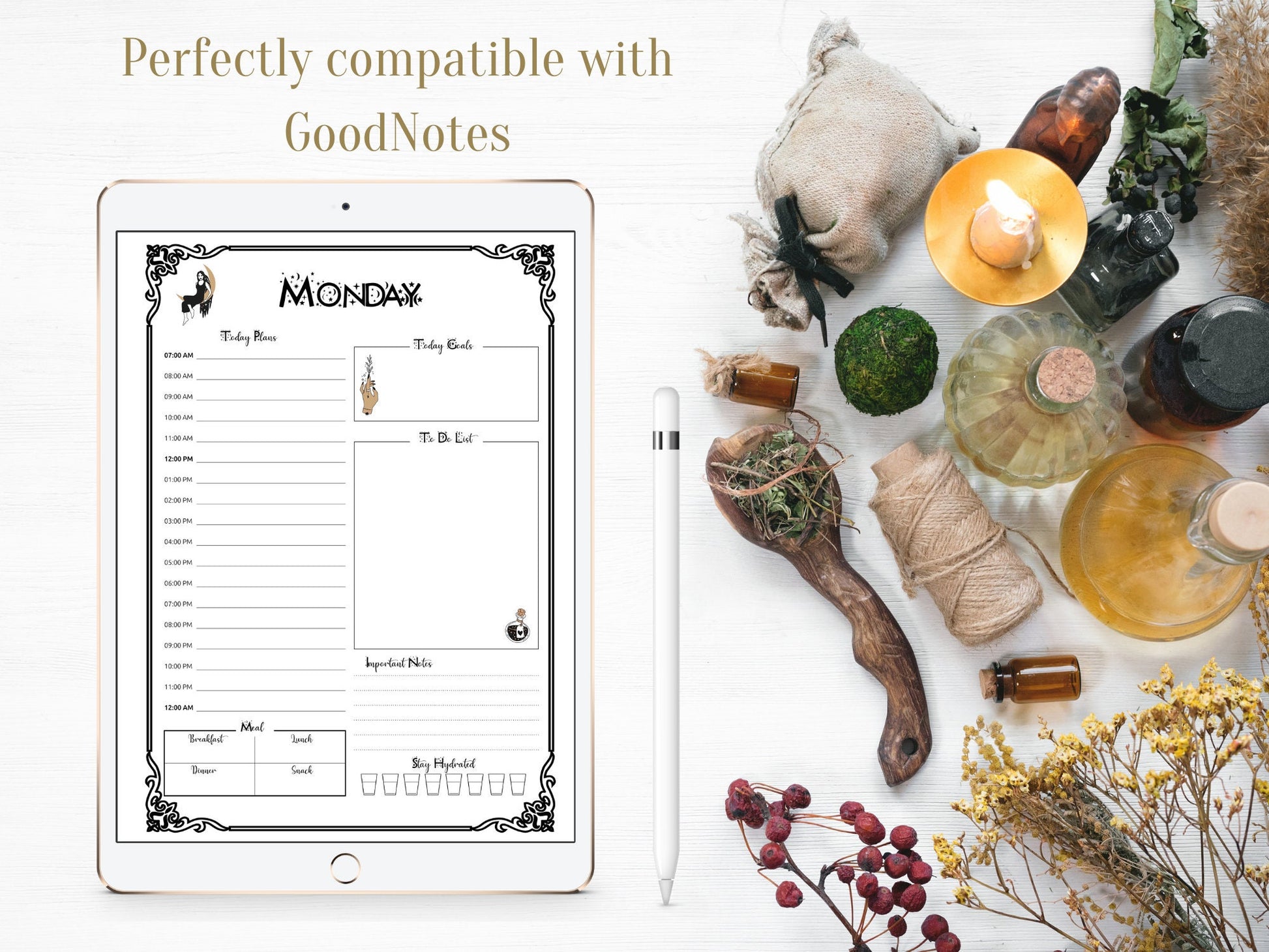 Daily Witch planner, 7 days planner printable, daily planner, witch planner, witch planner printable, productivity planner, pagan planner