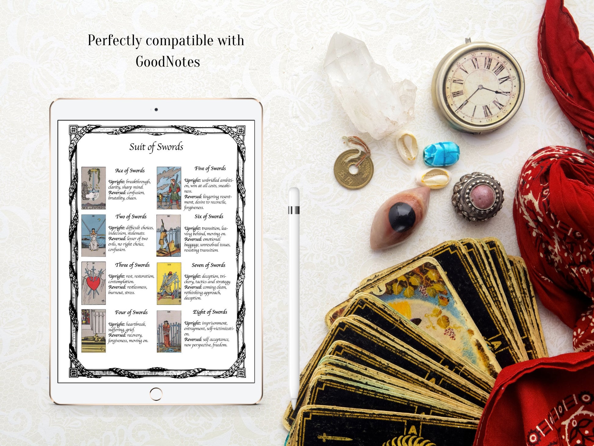 Tarot Cheat Sheet with Upright and Reversed Tarot Card Meanings to help with Tarot Spreads, Printable Tarot Journal Pages, Tarot Keywords