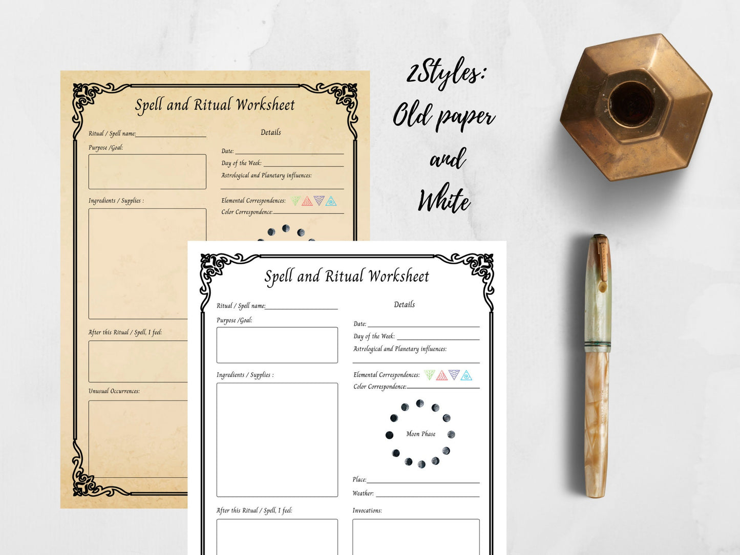 SPELL & RITUAL TEMPLATES 3 Pages Record your spells and rituals - Printable Book of Shadows- spell worksheet