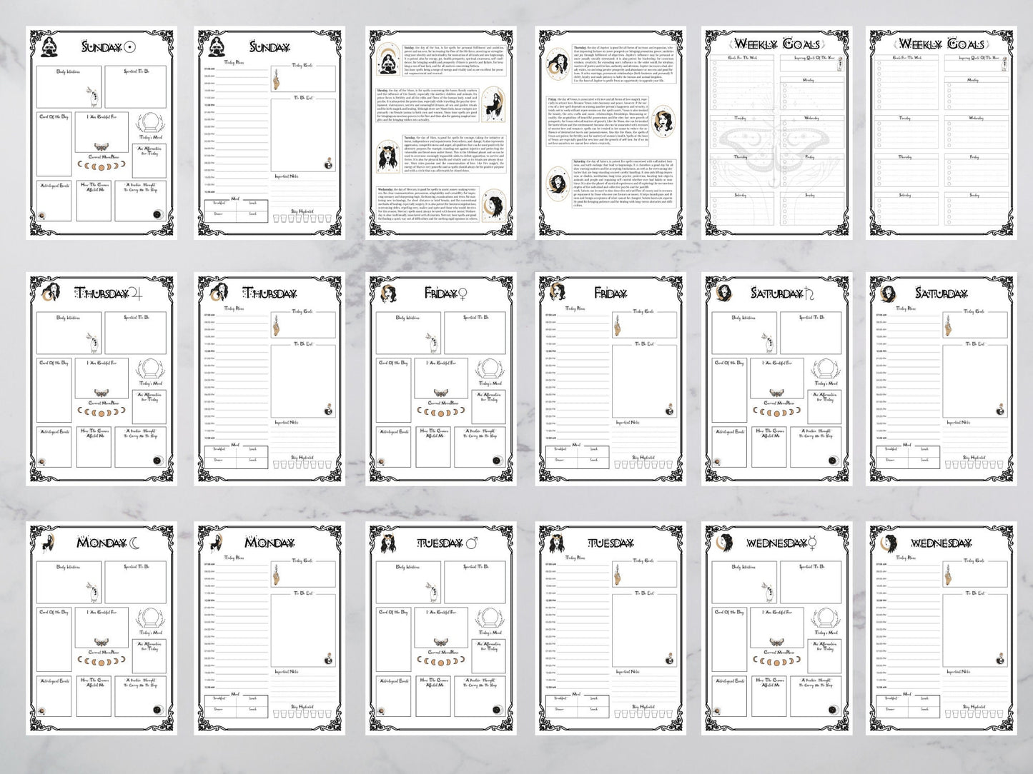 Daily Witch planner, 7 days planner printable, daily planner, witch planner, witch planner printable, productivity planner, pagan planner