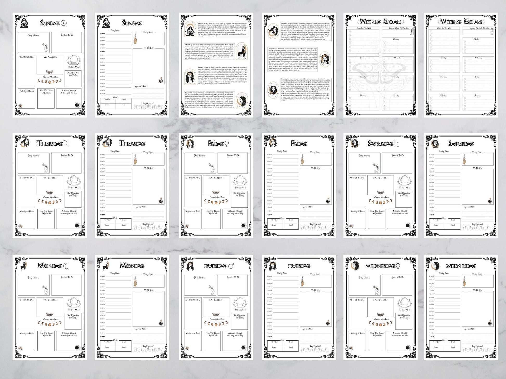Daily Witch planner, 7 days planner printable, daily planner, witch planner, witch planner printable, productivity planner, pagan planner