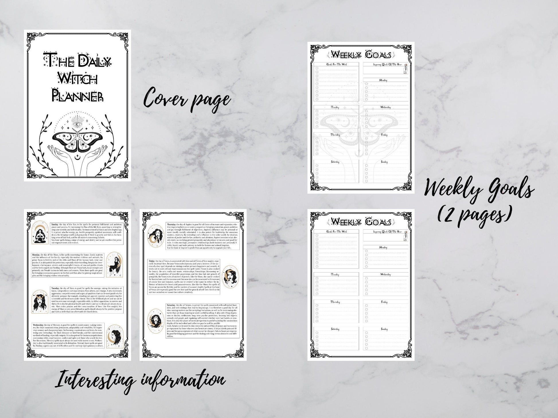 Daily Witch planner, 7 days planner printable, daily planner, witch planner, witch planner printable, productivity planner, pagan planner