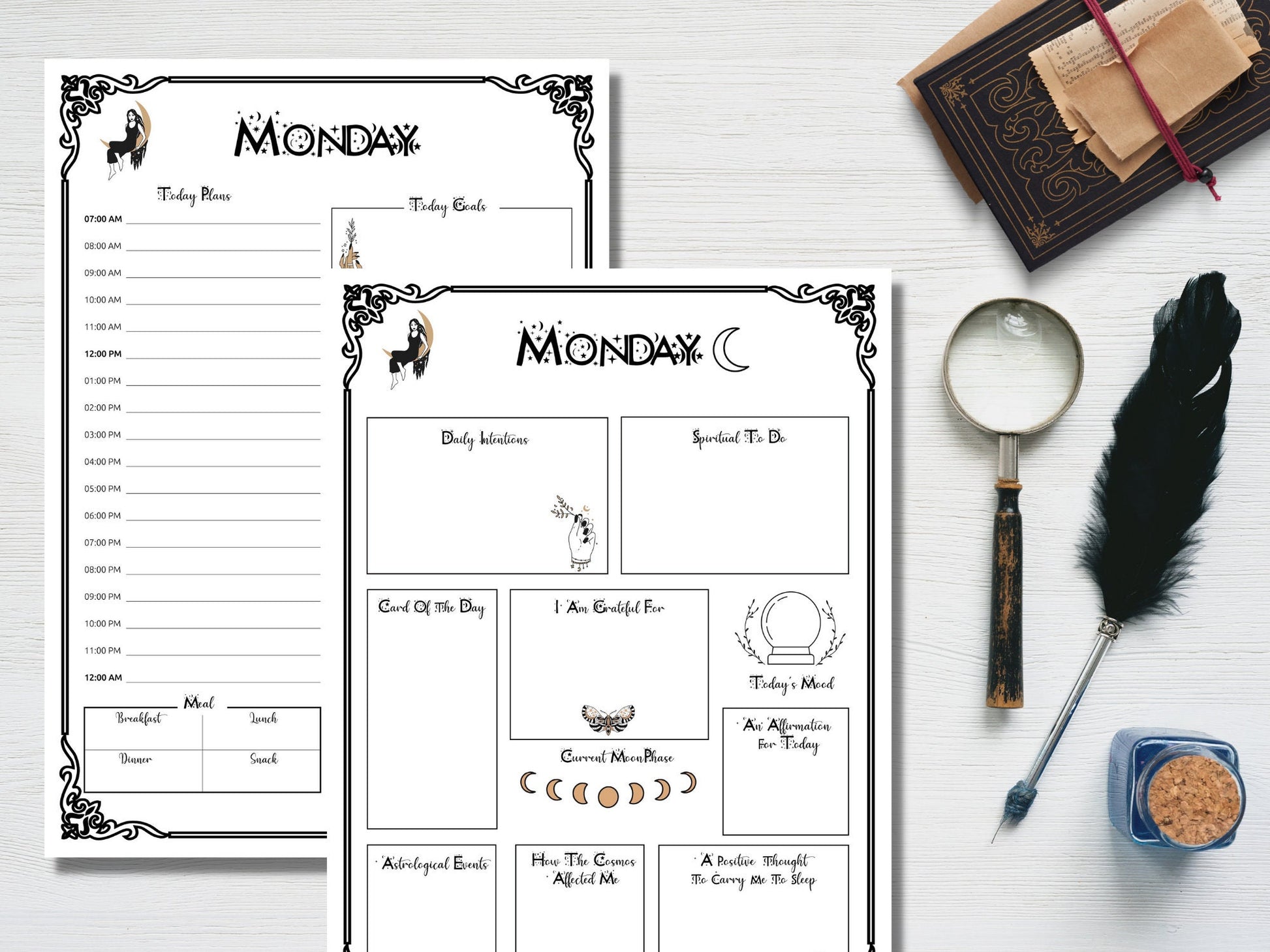 Daily Witch planner, 7 days planner printable, daily planner, witch planner, witch planner printable, productivity planner, pagan planner