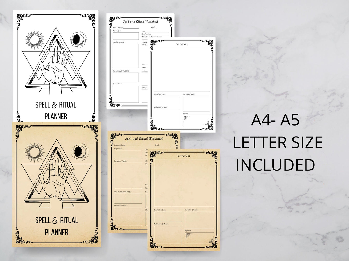 SPELL & RITUAL TEMPLATES 3 Pages Record your spells and rituals - Printable Book of Shadows- spell worksheet