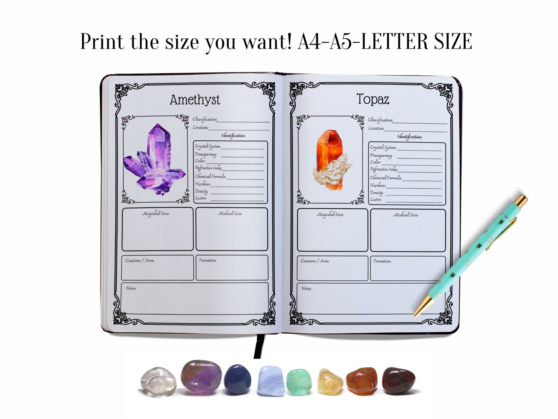 25 pages WITCH'S Crystal and Gemstone Journal | Crystal Book of Shadows Pages | Grimoire Pages | Witchcraft Supplies