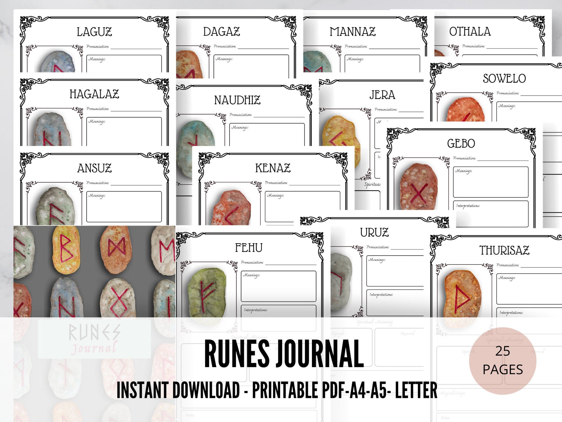 25 pages WITCH'S RUNES Journal | Runes Book of Shadows Pages | Grimoire Pages | Witchcraft Supplies