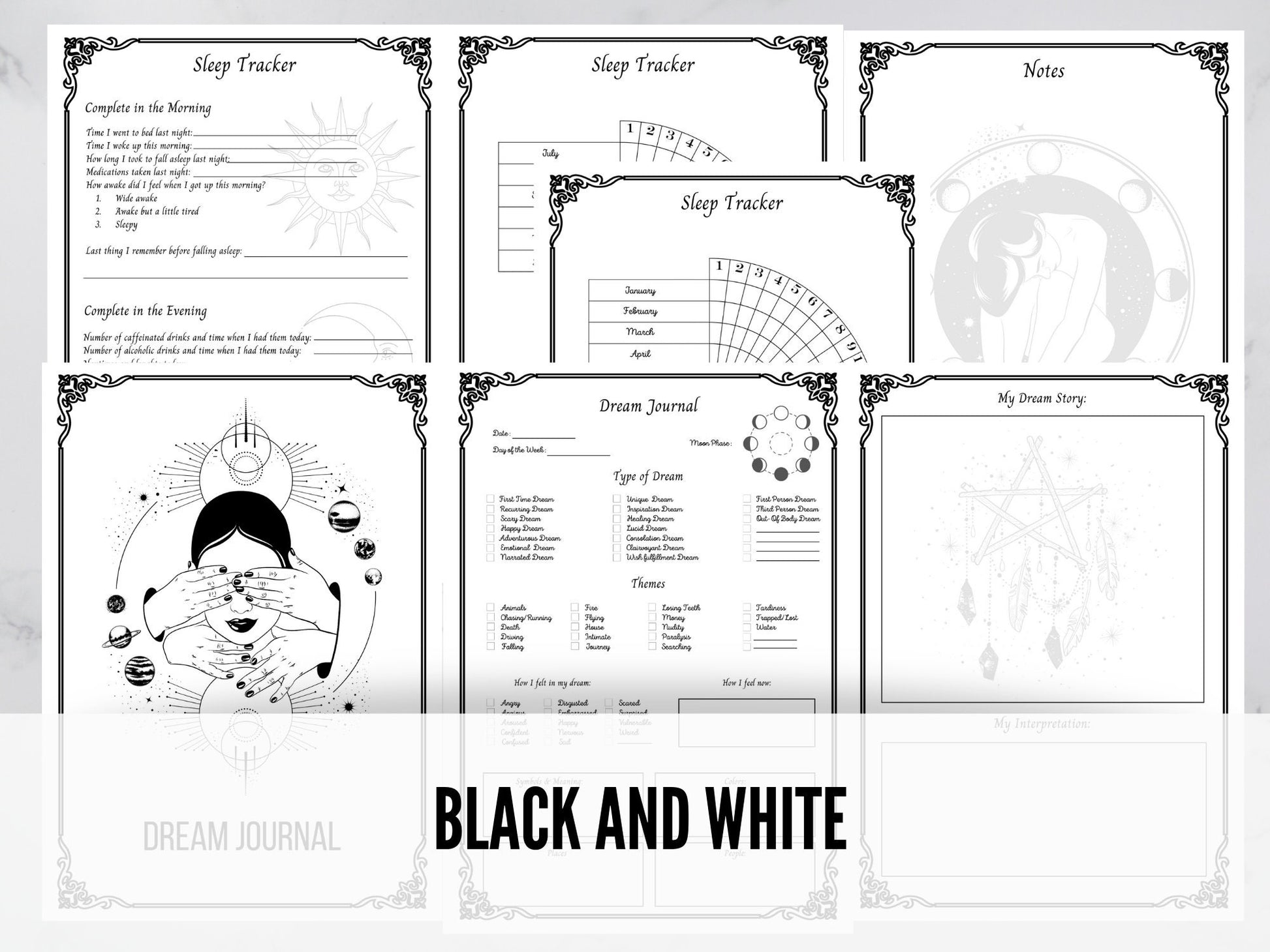 Dream Journal, Watercolor Printable Pages, Witch dreams, Sleep tracker, 2 styles