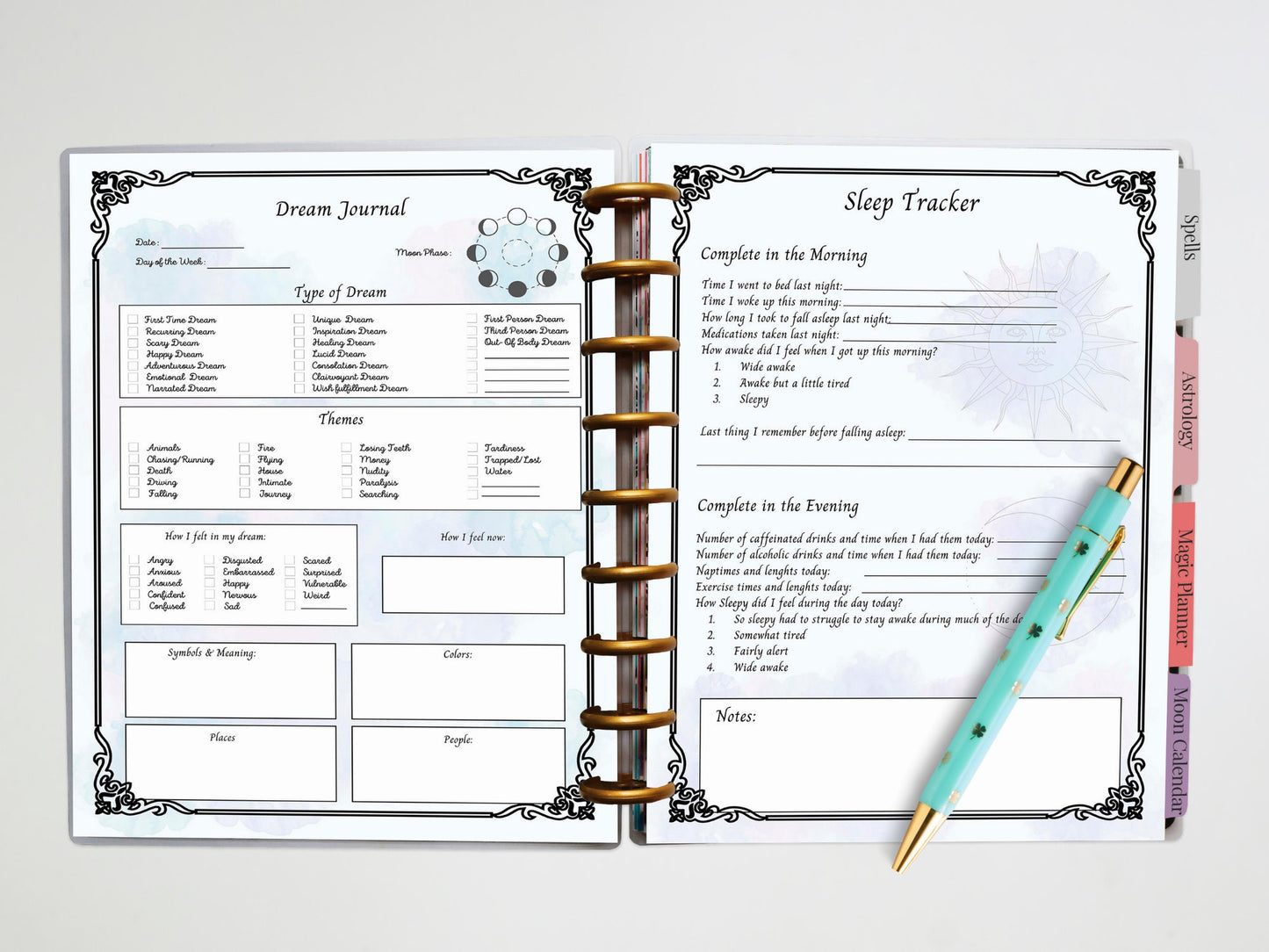 Dream Journal, Watercolor Printable Pages, Witch dreams, Sleep tracker, 2 styles