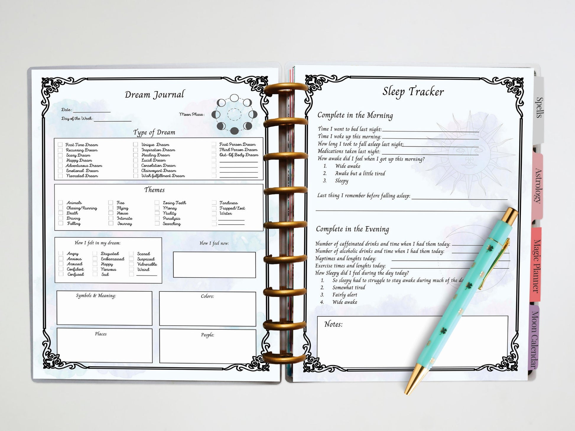 Dream Journal, Watercolor Printable Pages, Witch dreams, Sleep tracker, 2 styles