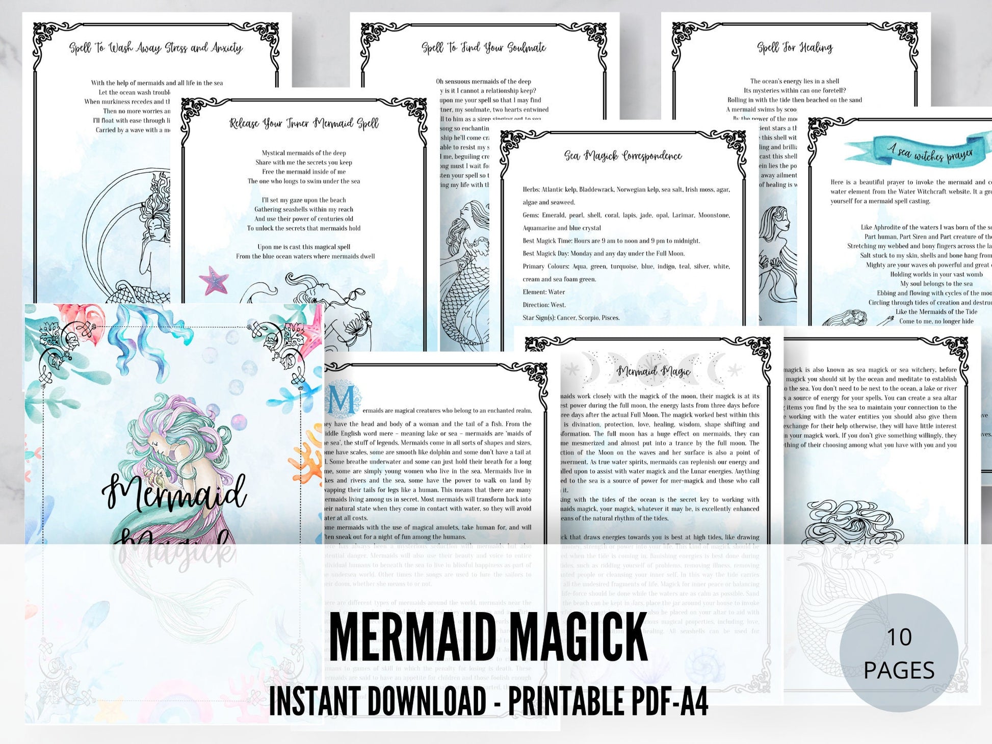 Mermaid Magick- A sea witches prayer- Spells- Book of Shadows- Instant download