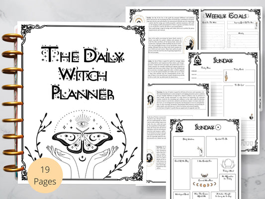 Daily Witch planner, 7 days planner printable, daily planner, witch planner, witch planner printable, productivity planner, pagan planner