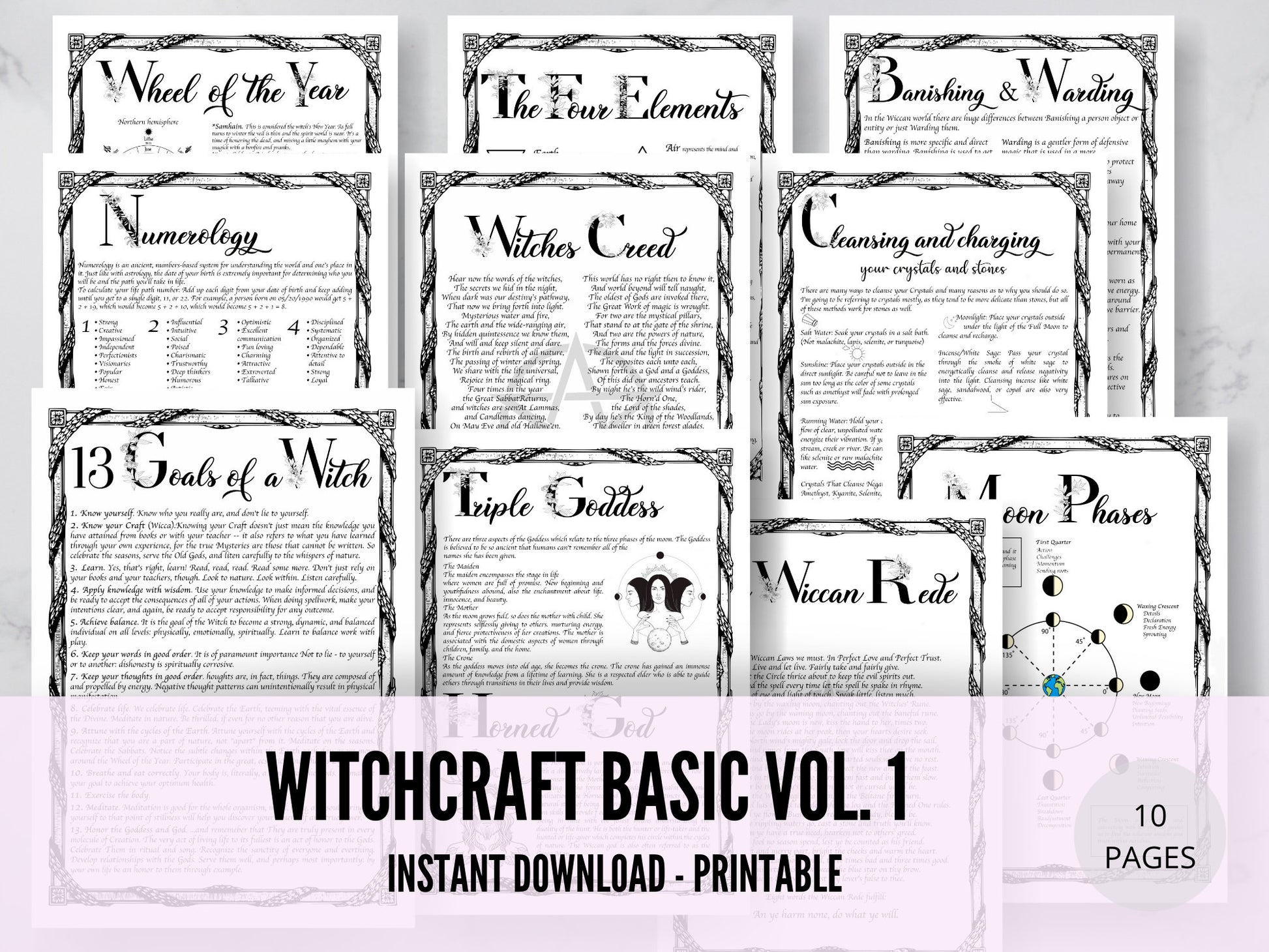 Witchcraft Basics Volume 1 Grimoire Starter Kit, Grimoire Pages, Grimoire Printables, Witch Printables, Book of Shadows Printables. Vol. 1