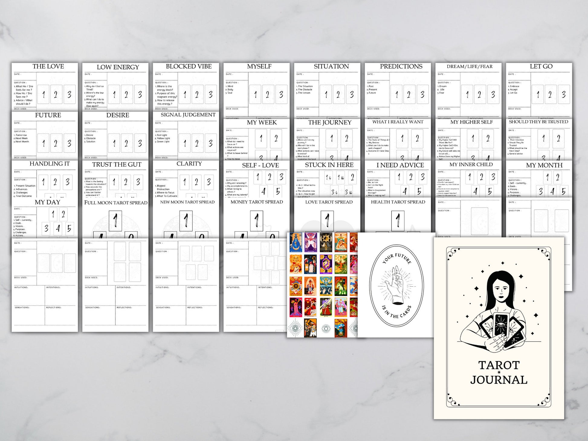 Tarot Journal Printable, Tarot Spreads, Grimoire pages, Instant Download