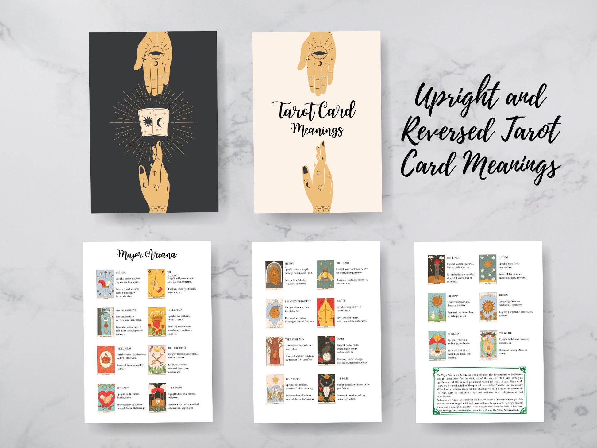 Tarot Cheat Sheet with Upright and Reversed Tarot Card Meanings to help with Tarot Spreads, Printable Tarot Journal Pages, New Style