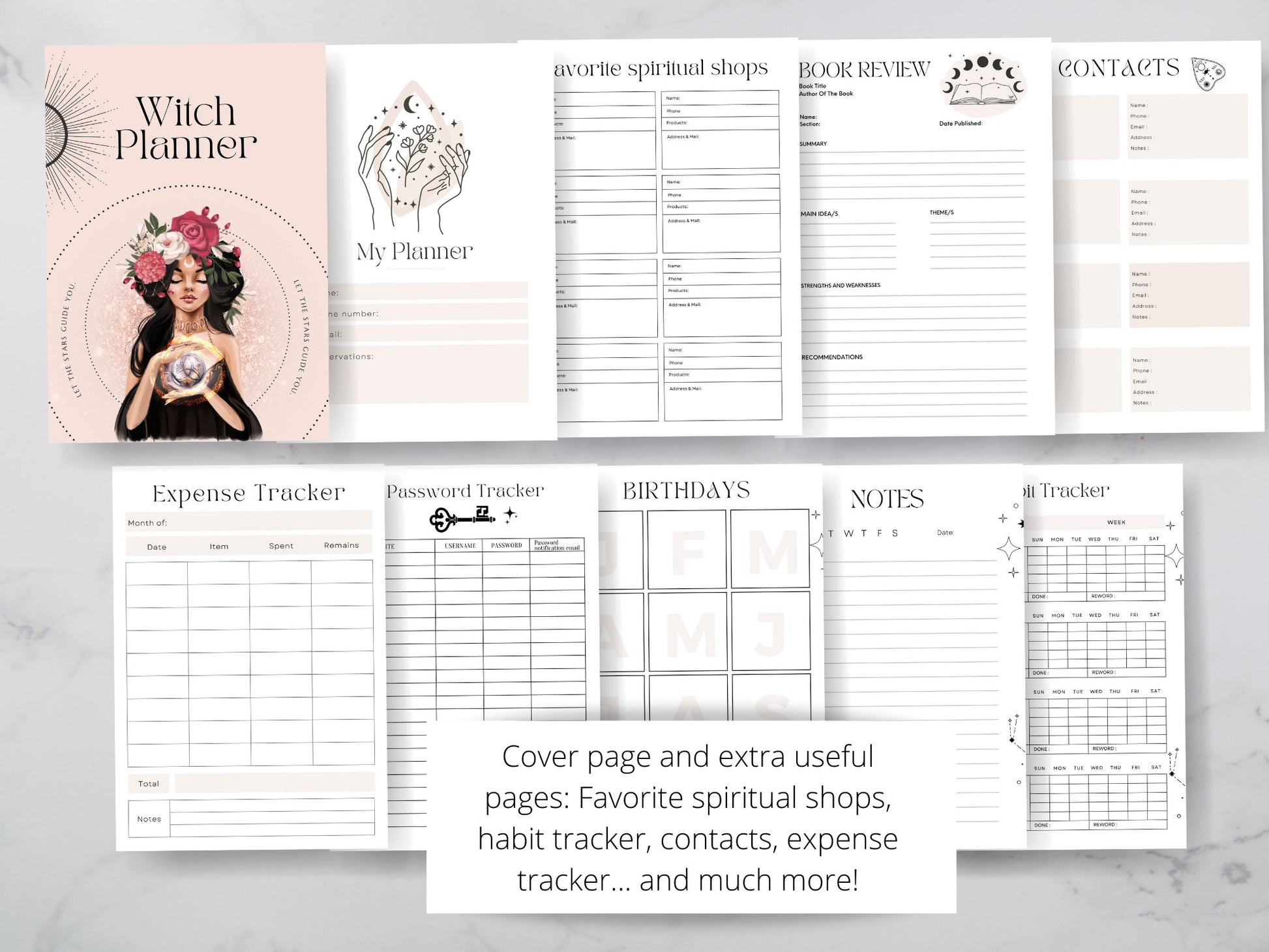 Undated Witch Planner | Pagan Planner | Printable planner| Witch planner | Minimalist witch planner