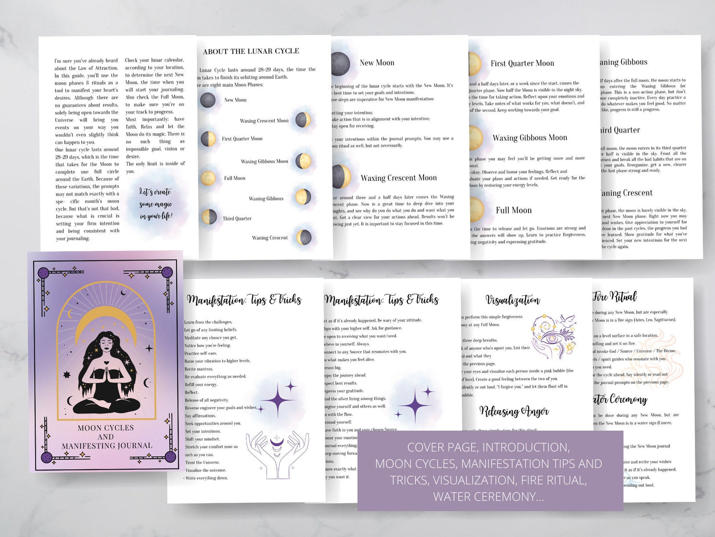 Moon Cycles & Manifestation Journal Printable | Digital Manifestation Guide | Law of Attraction Workbook | Dream Journal | Digital PDF