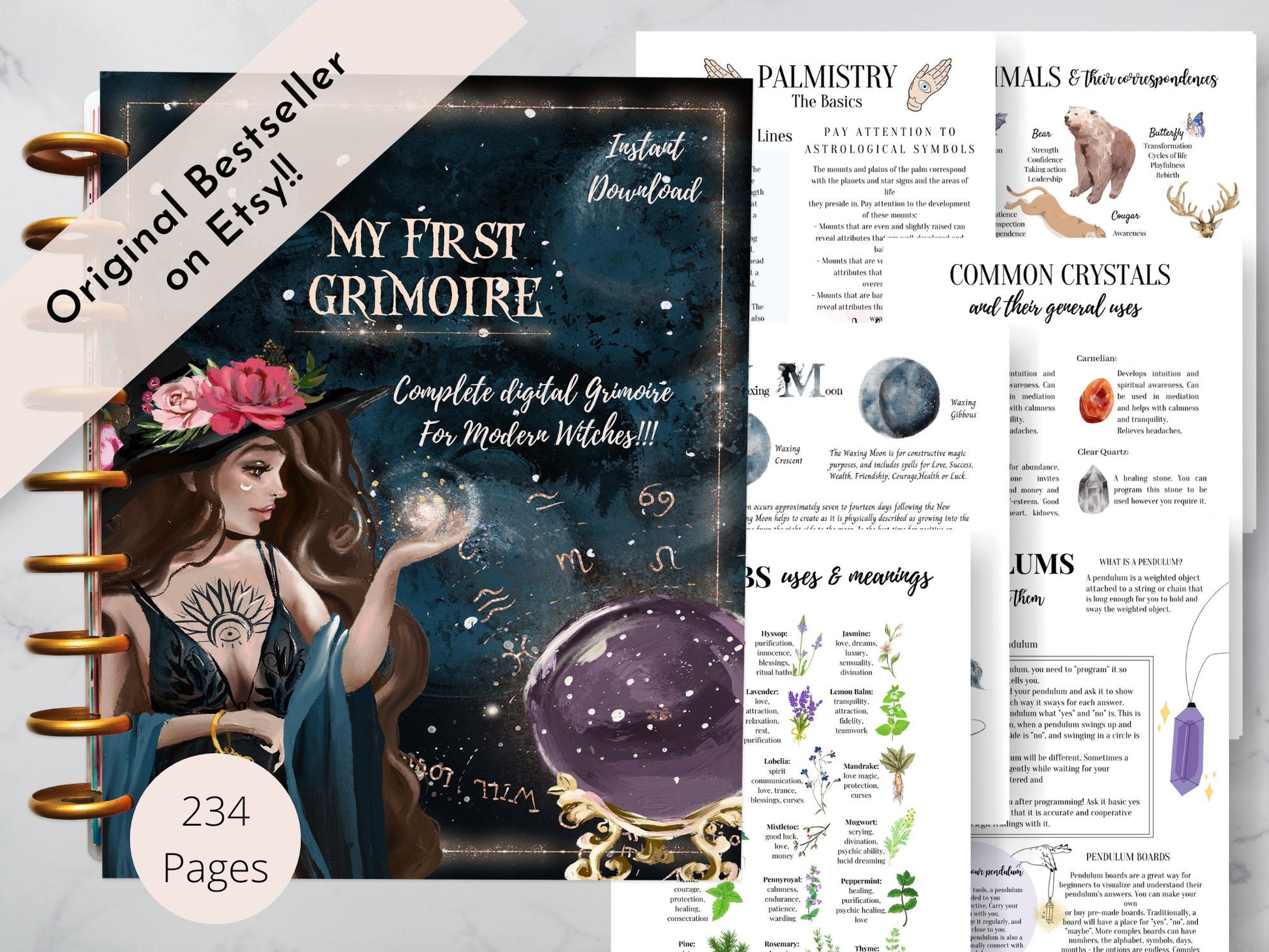 The most beautiful and complete Grimoire for Baby Modern Witches. Full Color. A4, A5, Letter Size. Instant download.