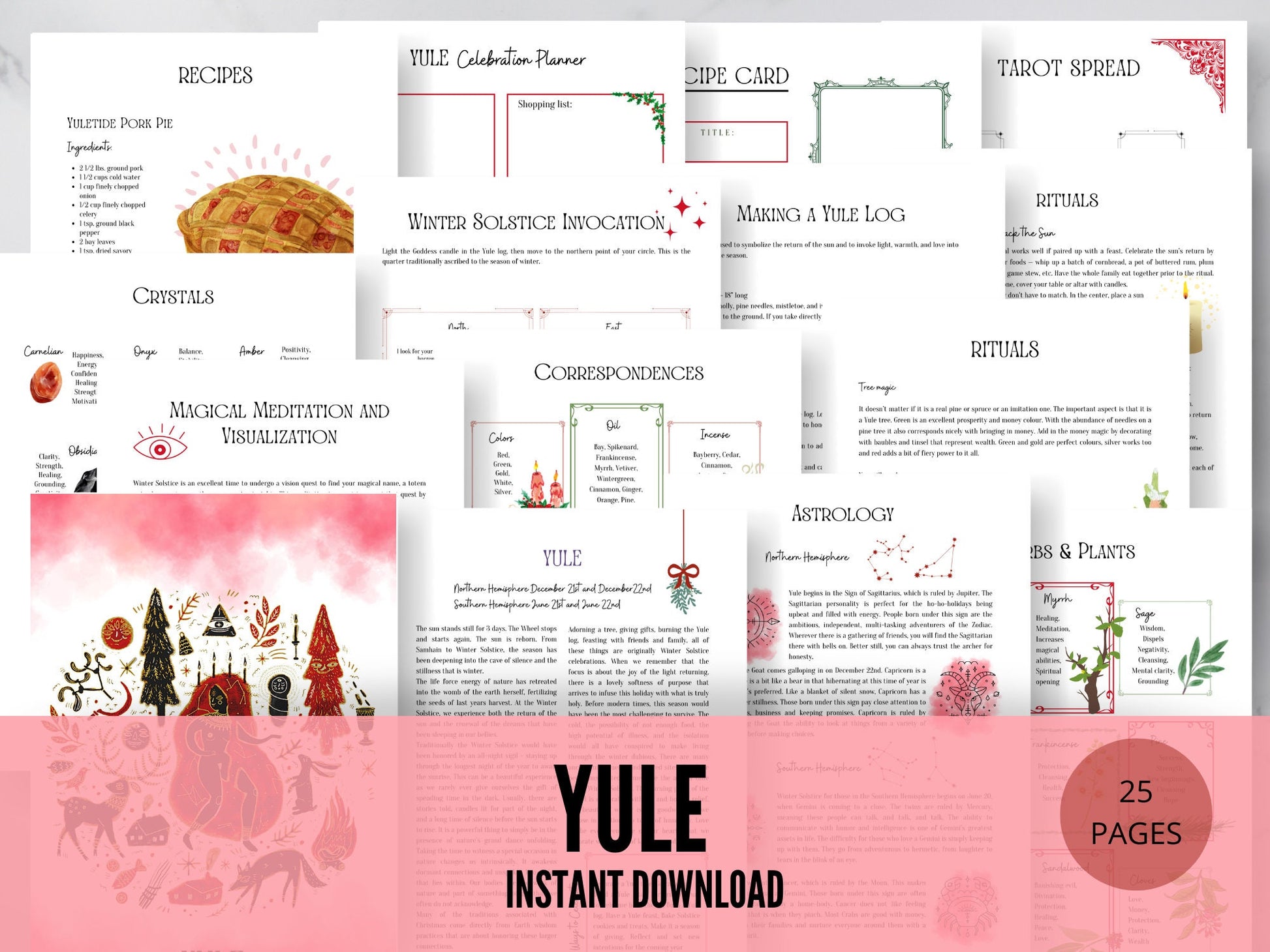 25 PAGES Yule Pagan Holidays, Witch Printables, Grimoire Printables, Wheel of the Year, Sabbat Pages