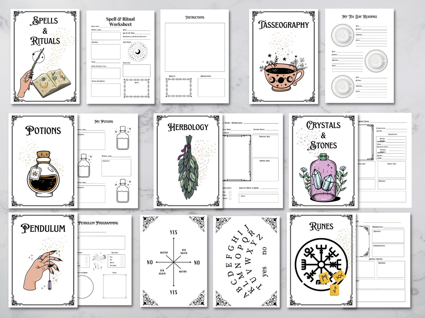 The Witches Workbook + Bonus: Magic Correspondences | Blank Grimoire Pages |Blank Spell/Ritual Worksheet