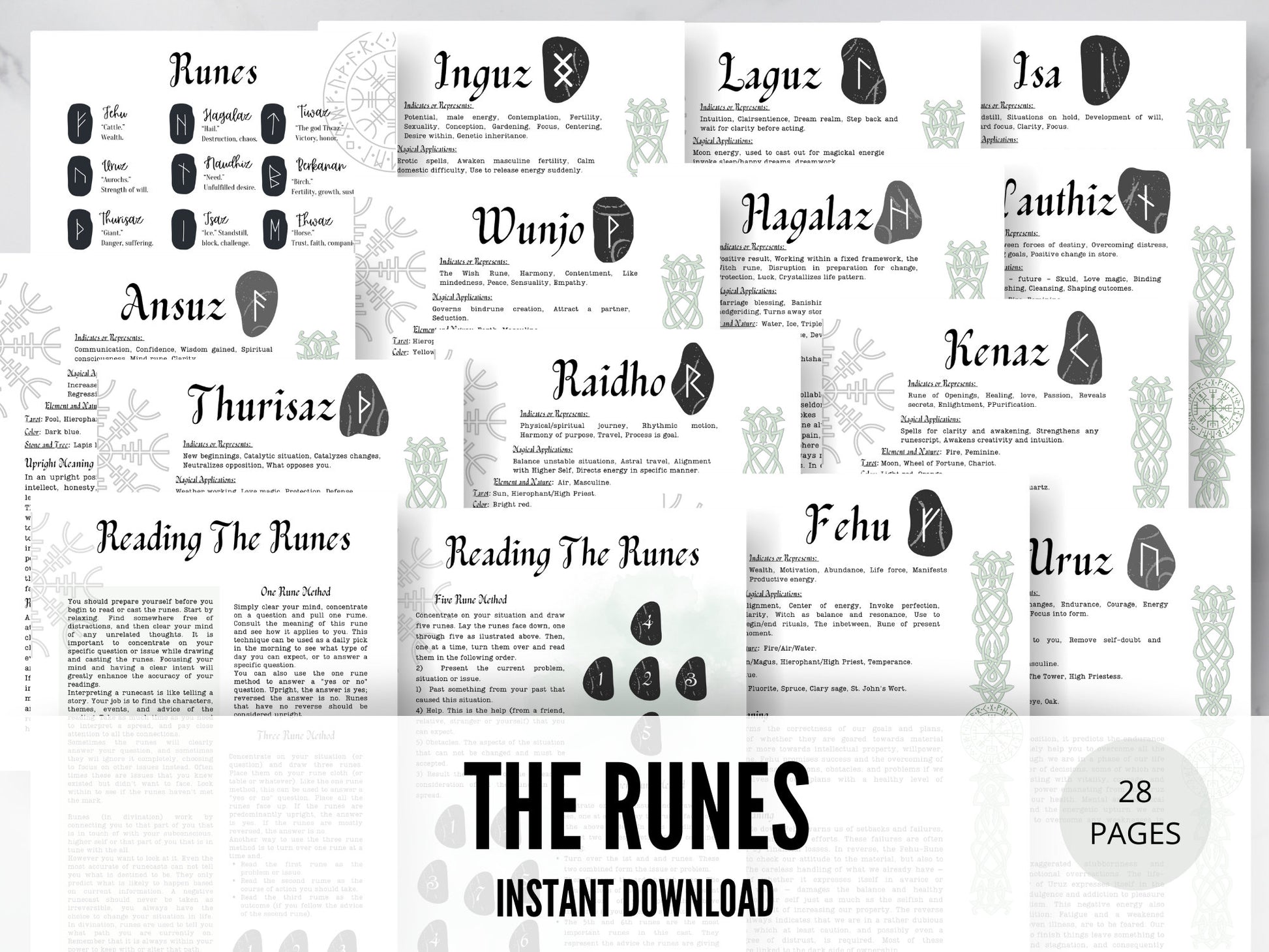 Runes and Rune Stones Cheat Sheet, Printable Grimoire Pages, Book Of shadows pages
